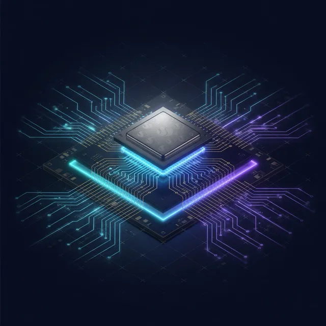 Glowing Snapdragon-style processor on a circuit board